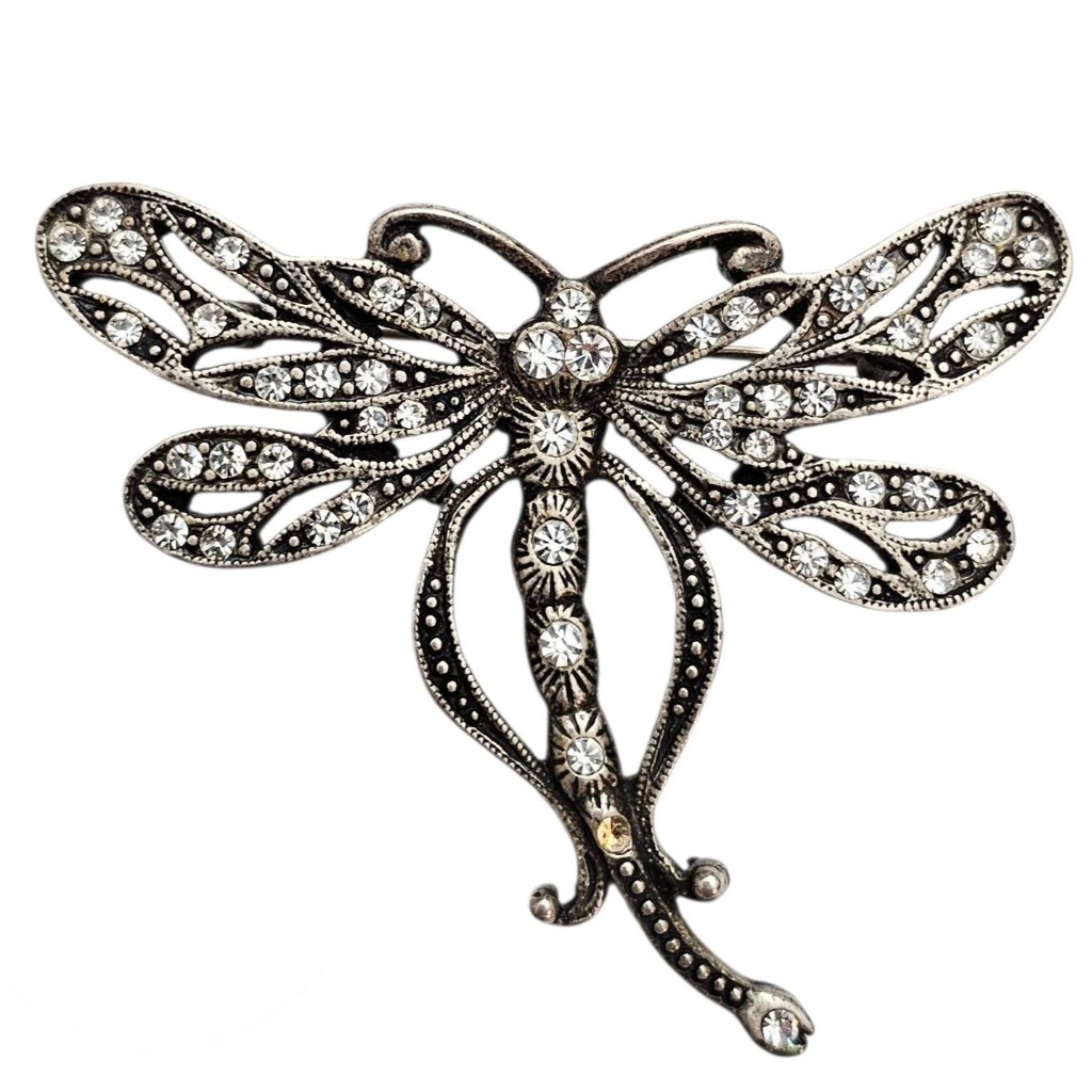 Sweet Romance Butterfly Brooch Clear Rhinestone Silver Tone Pin Signed 70$